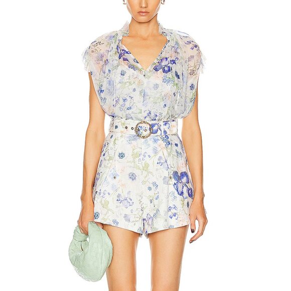 Zimmermann Tops - Zimmermann Natura Frilled Tank + Tuck Shorts Set in Blue Garden Print